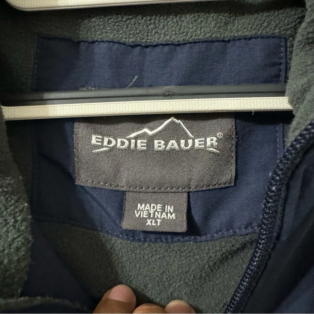 Eddie‎ Bauer Mens Blue Collared Zip Up Size XL Tall Thermore Insulated Outdoor